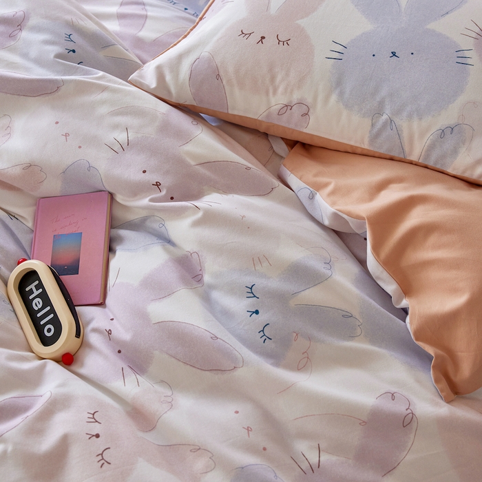 91家纺网 家纺一手货源 找家纺 千朵森 2025 新品 全棉磨毛卡通四件套（塞伦） 塞伦-彩眠兔