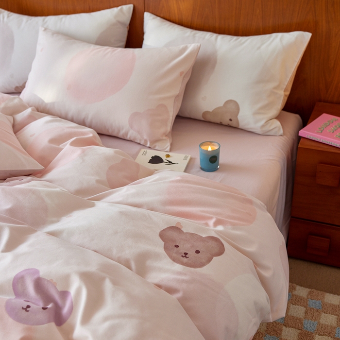 91家纺网 家纺一手货源 找家纺 千朵森 2025 新品 全棉磨毛卡通四件套（塞伦） 塞伦-粉雾熊