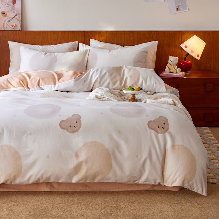 91家纺网 家纺一手货源 找家纺 千朵森 2025 新品 全棉磨毛卡通四件套（塞伦） 塞伦-云絮熊