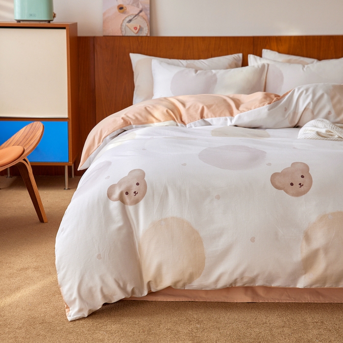 91家纺网 家纺一手货源 找家纺 千朵森 2025 新品 全棉磨毛卡通四件套（塞伦） 塞伦-云絮熊