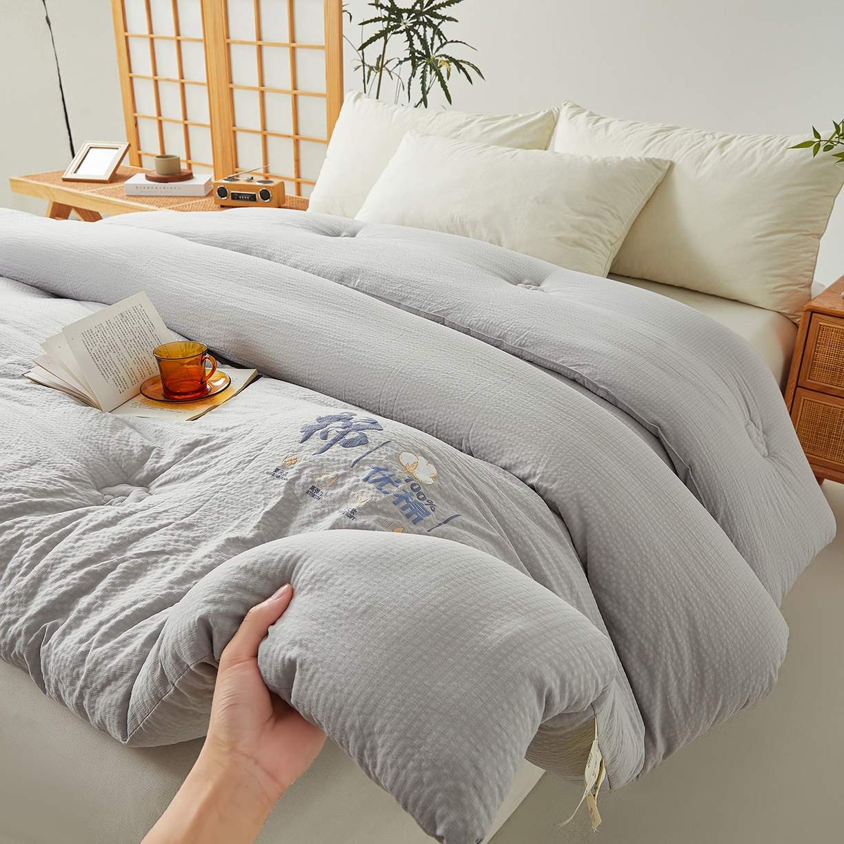 91家纺网 家纺一手货源 找家纺 金喜 2025新款优棉提花棉花被新疆棉花被 优棉灰