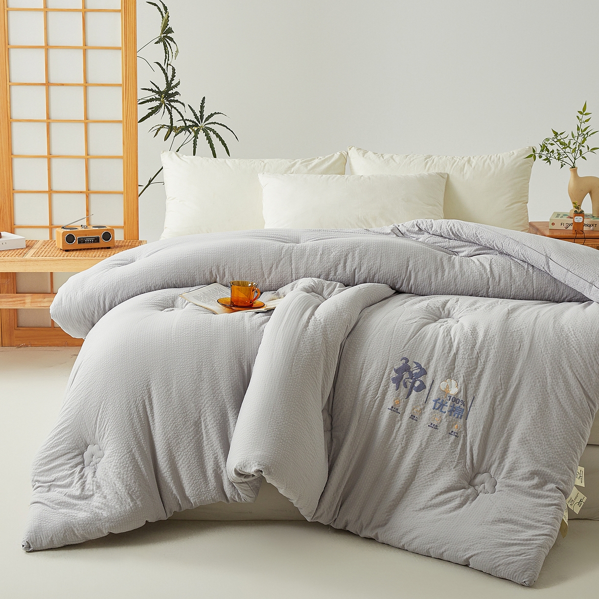 91家纺网 家纺一手货源 找家纺 金喜 2025新款优棉提花棉花被新疆棉花被 优棉灰