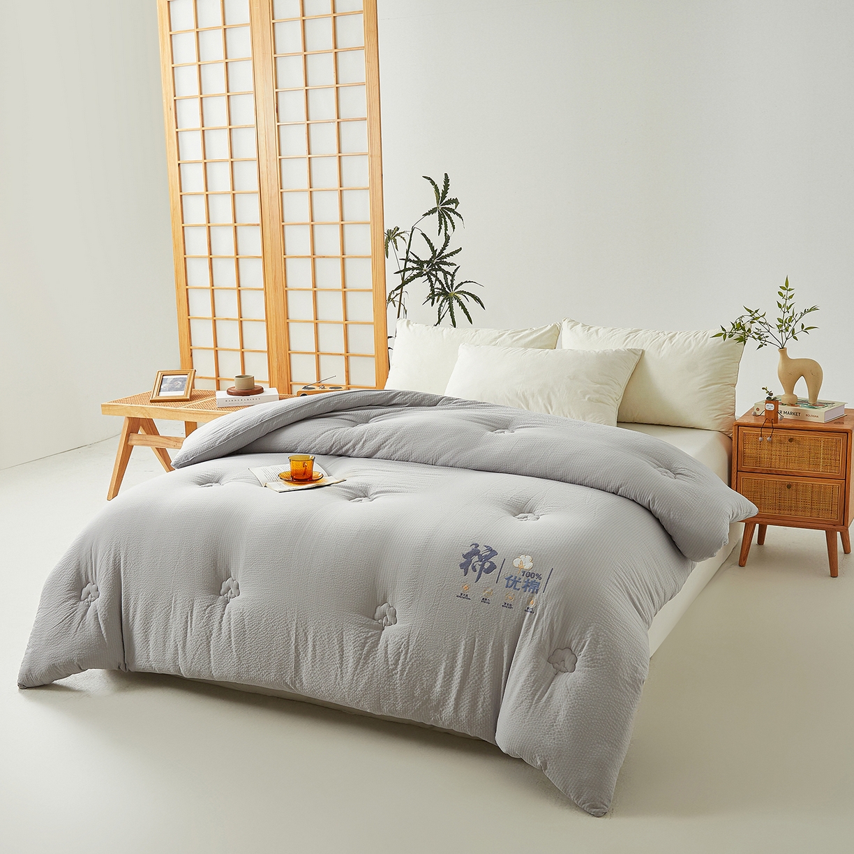 91家纺网 家纺一手货源 找家纺 金喜 2025新款优棉提花棉花被新疆棉花被 优棉灰