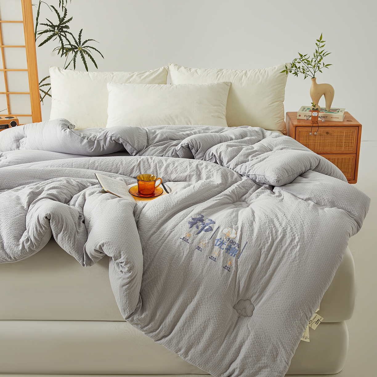 91家纺网 家纺一手货源 找家纺 金喜 2025新款优棉提花棉花被新疆棉花被 优棉灰