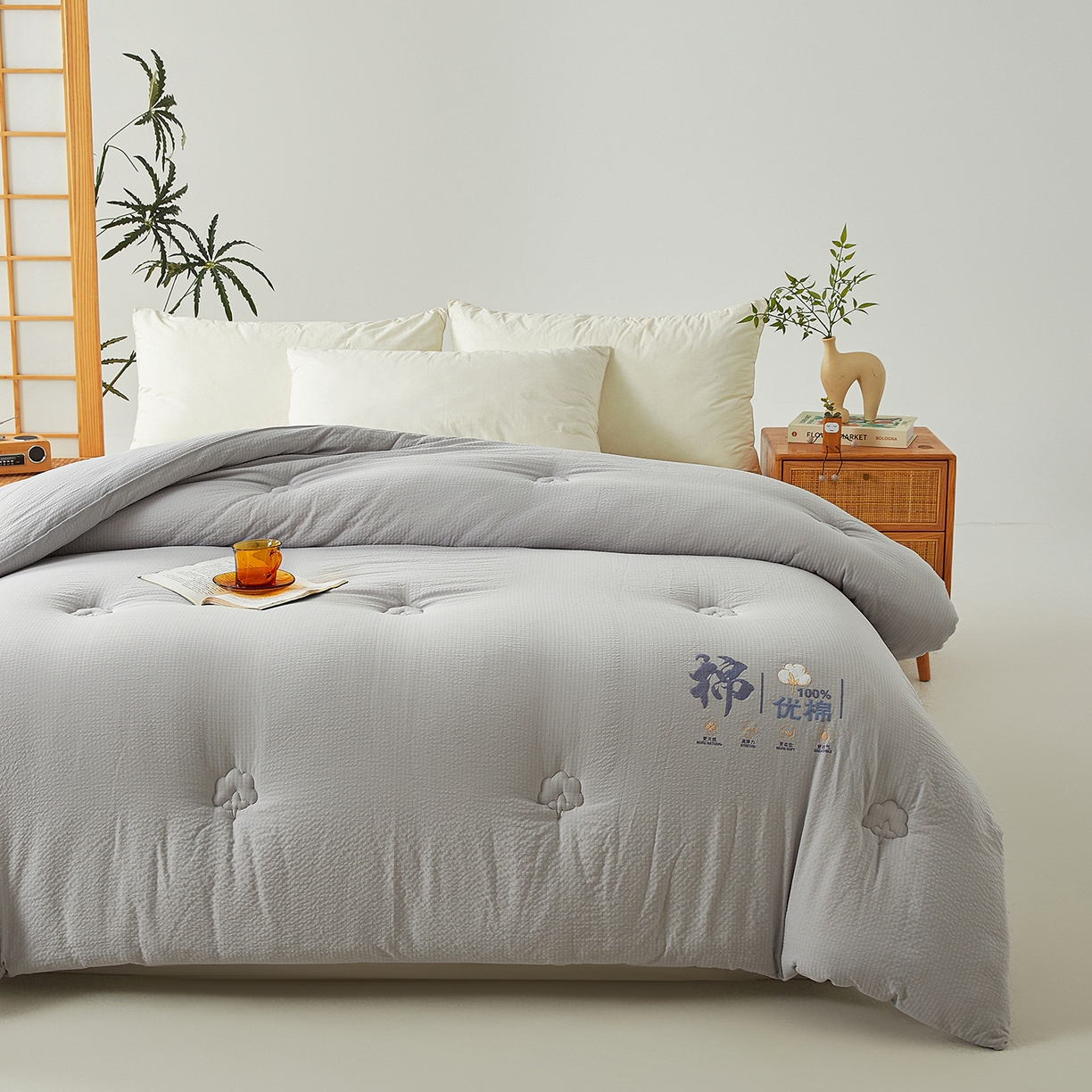 91家纺网 家纺一手货源 找家纺 金喜 2025新款优棉提花棉花被新疆棉花被 优棉灰