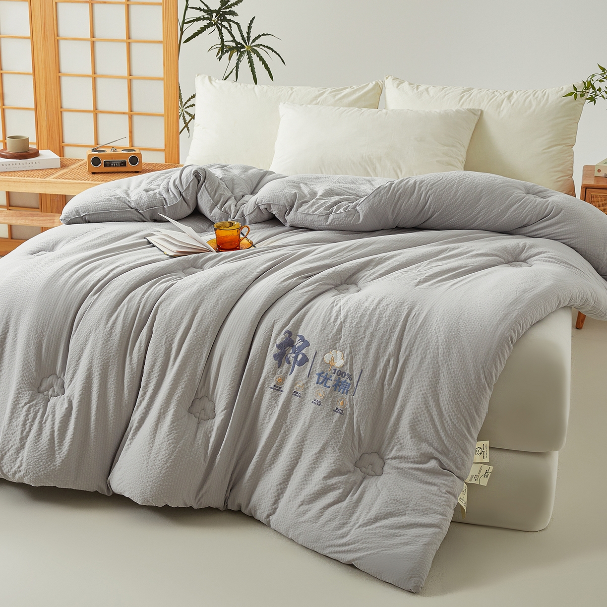 91家纺网 家纺一手货源 找家纺 金喜 2025新款优棉提花棉花被新疆棉花被 优棉灰