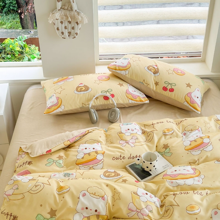91家纺网 家纺一手货源 找家纺 可可家纺 2025新款印花卡通芦荟棉被套亲肤被罩单件小清新 下午茶小狗