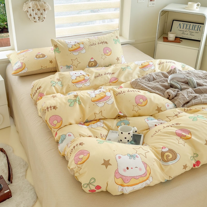 91家纺网 家纺一手货源 找家纺 可可家纺 2025新款印花卡通芦荟棉被套亲肤被罩单件小清新 下午茶小狗