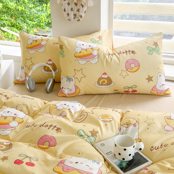 91家纺网 家纺一手货源 找家纺 可可家纺 2025新款印花卡通芦荟棉被套亲肤被罩单件小清新 下午茶小狗