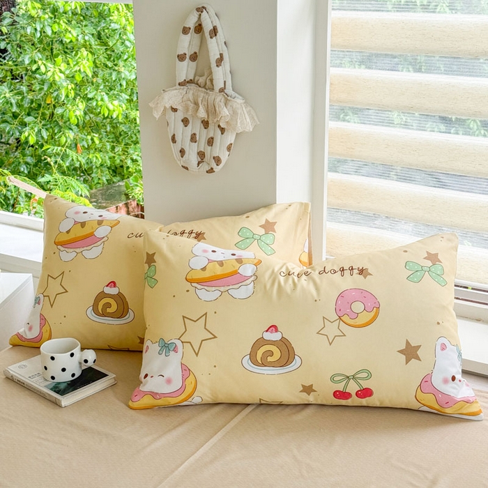 91家纺网 家纺一手货源 找家纺 可可家纺 2025新款印花卡通芦荟棉被套亲肤被罩单件小清新 下午茶小狗