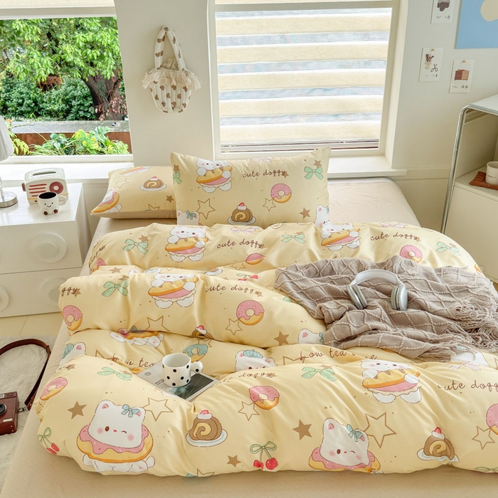 91家纺网 家纺一手货源 找家纺 可可家纺 2025新款印花卡通芦荟棉被套亲肤被罩单件小清新 下午茶小狗