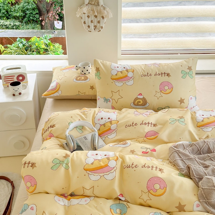 91家纺网 家纺一手货源 找家纺 可可家纺 2025新款印花卡通芦荟棉被套亲肤被罩单件小清新 下午茶小狗