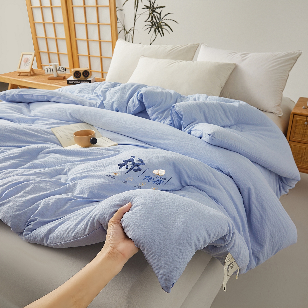 91家纺网 家纺一手货源 找家纺 金喜 2025新款优棉提花棉花被新疆棉花被 优棉蓝