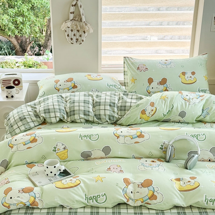 91家纺网 家纺一手货源 找家纺 可可家纺 2025新款印花卡通芦荟棉被套亲肤被罩单件小清新 夏日萌犬