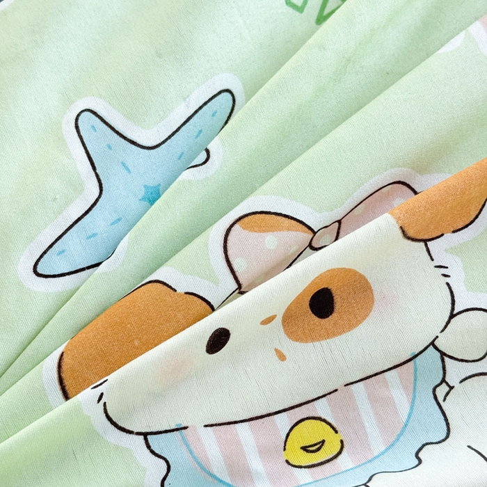 91家纺网 家纺一手货源 找家纺 可可家纺 2025新款印花卡通芦荟棉被套亲肤被罩单件小清新 夏日萌犬