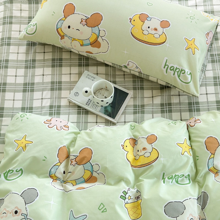 91家纺网 家纺一手货源 找家纺 可可家纺 2025新款印花卡通芦荟棉被套亲肤被罩单件小清新 夏日萌犬