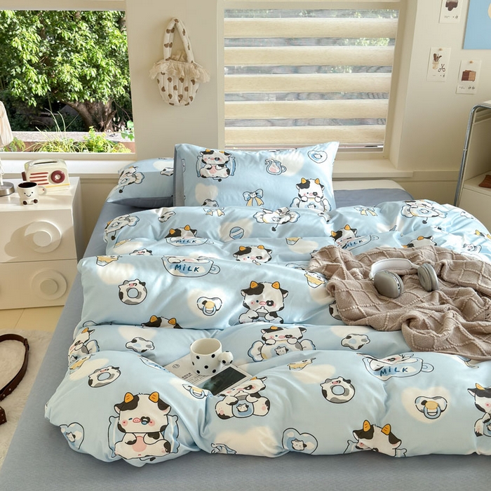 91家纺网 家纺一手货源 找家纺 可可家纺 2025新款印花卡通芦荟棉被套亲肤被罩单件小清新 小奶牛