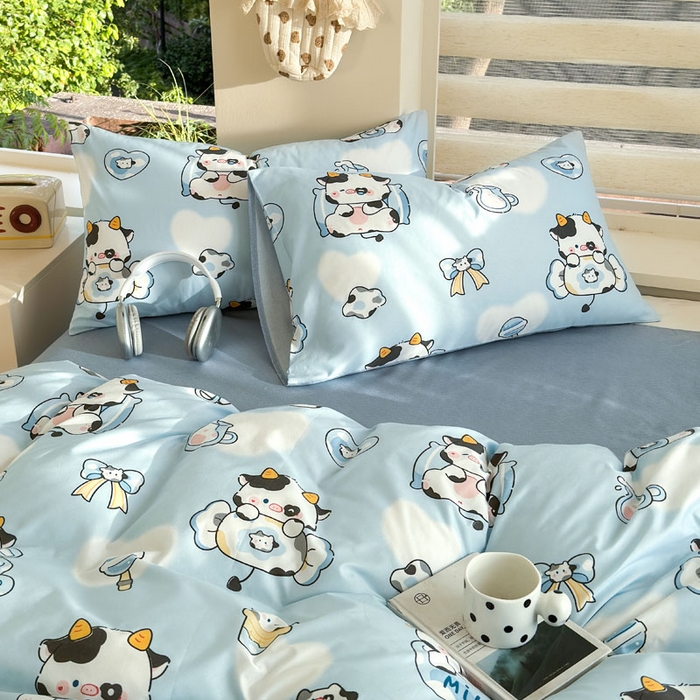 91家纺网 家纺一手货源 找家纺 可可家纺 2025新款印花卡通芦荟棉被套亲肤被罩单件小清新 小奶牛