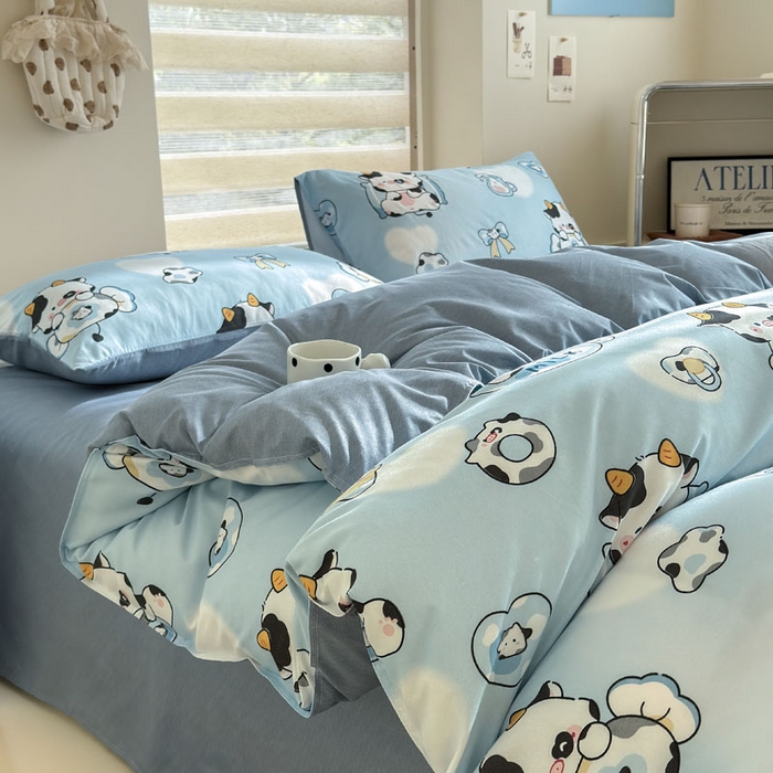 91家纺网 家纺一手货源 找家纺 可可家纺 2025新款印花卡通芦荟棉被套亲肤被罩单件小清新 小奶牛