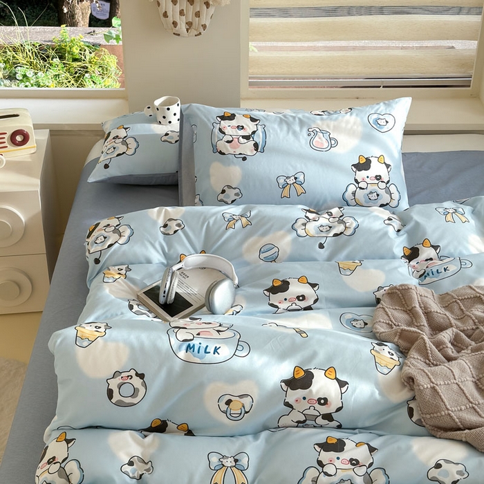 91家纺网 家纺一手货源 找家纺 可可家纺 2025新款印花卡通芦荟棉被套亲肤被罩单件小清新 小奶牛