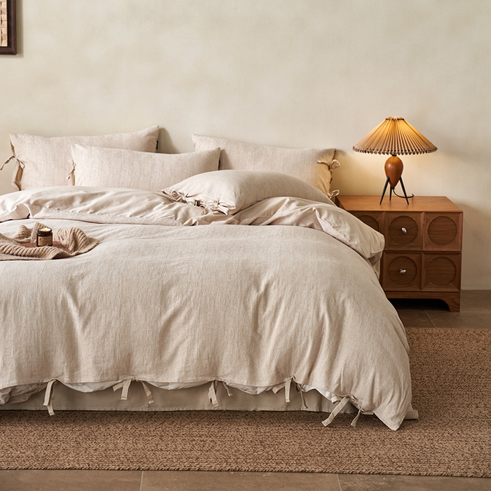 宜代光年 2025新款亚麻大提花贡缎磨毛四件套-侘寂风 斑驳-米麻