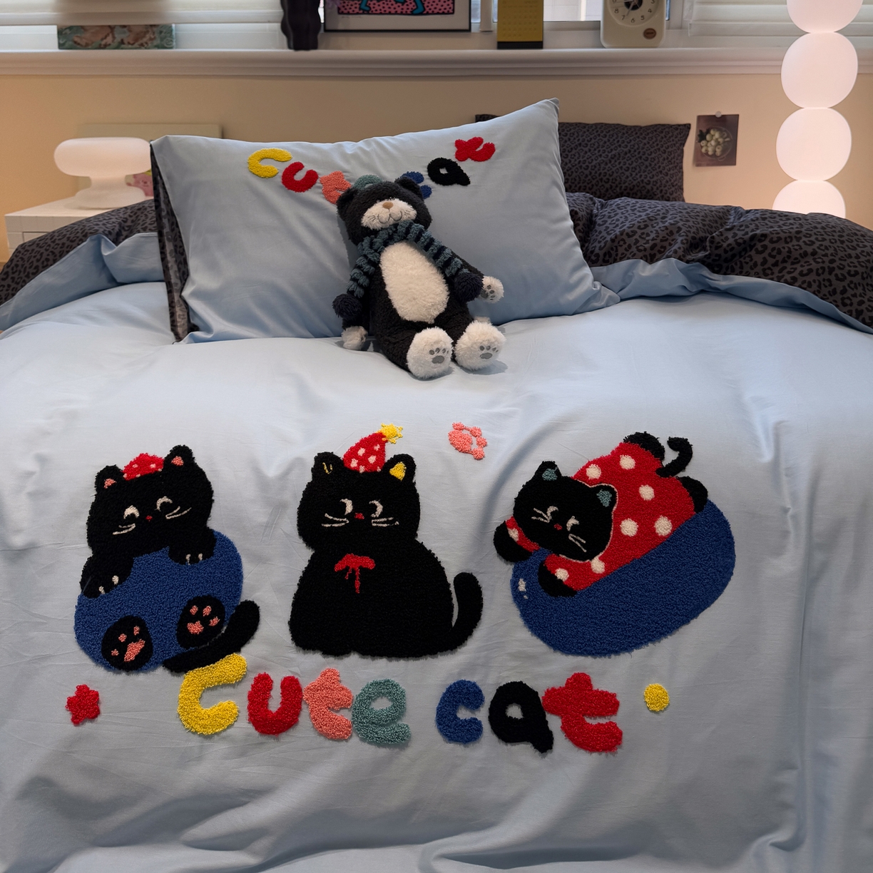 91家纺网 家纺一手货源 找家纺 怡家居 2025新款全棉纯棉印花加绣花四件套第二批 可爱猫咪