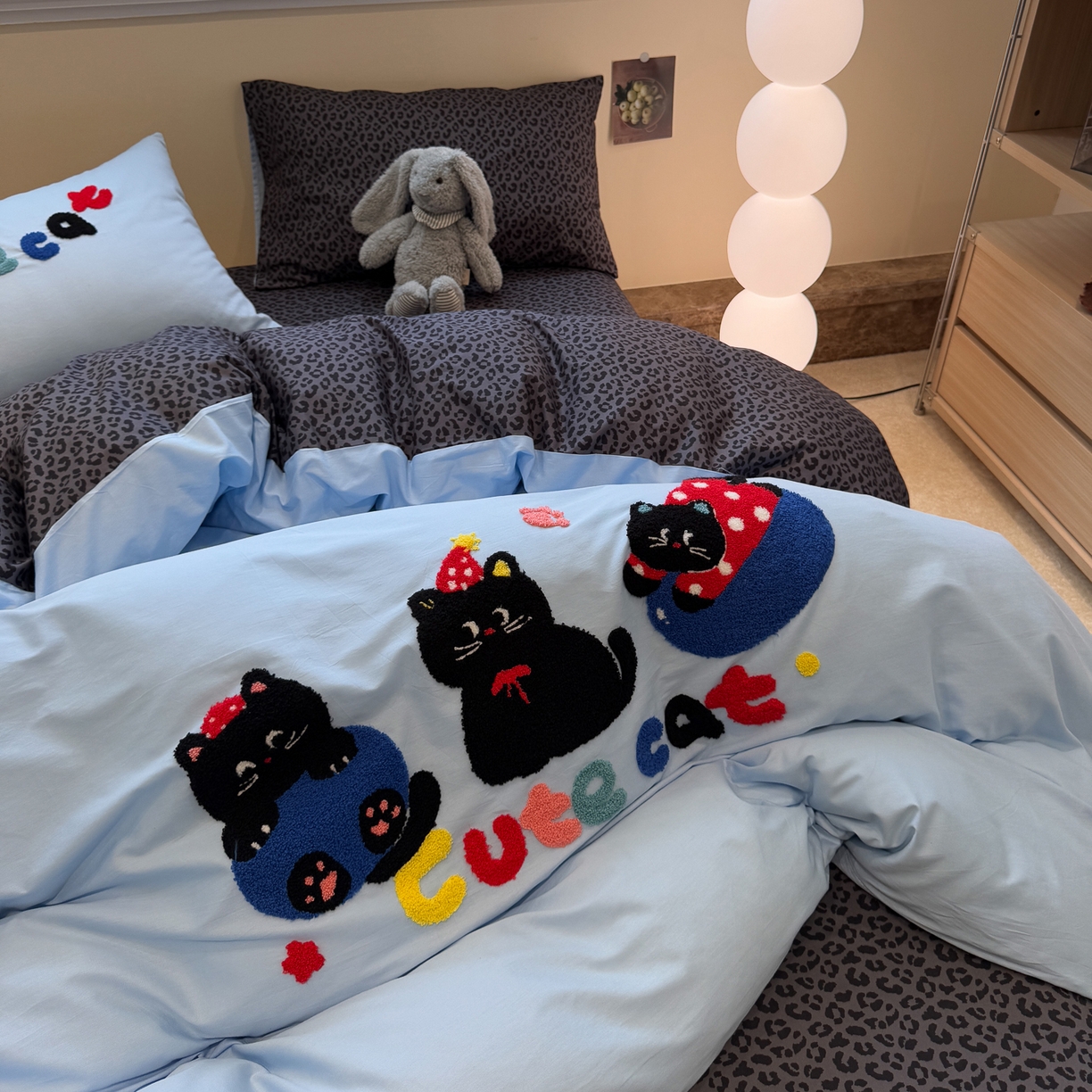 91家纺网 家纺一手货源 找家纺 怡家居 2025新款全棉纯棉印花加绣花四件套第二批 可爱猫咪