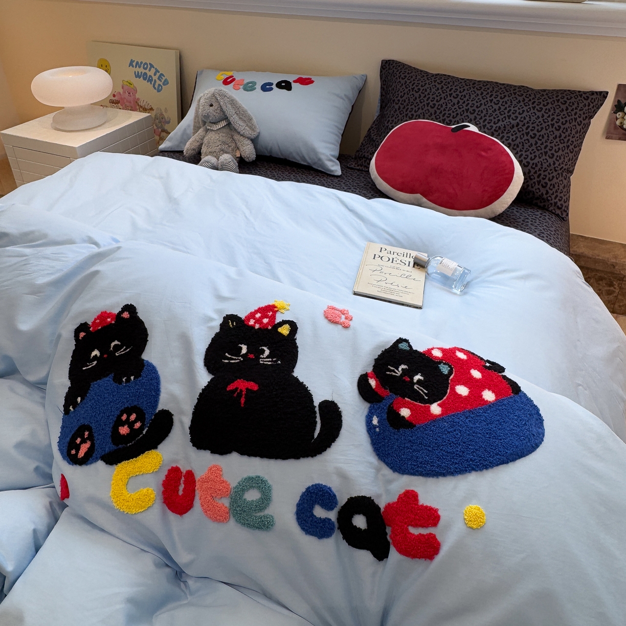 91家纺网 家纺一手货源 找家纺 怡家居 2025新款全棉纯棉印花加绣花四件套第二批 可爱猫咪