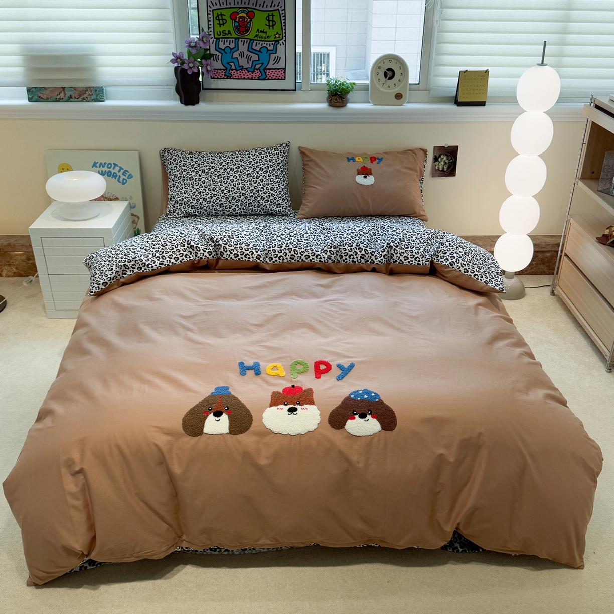 91家纺网 家纺一手货源 找家纺 怡家居 2025新款全棉纯棉印花加绣花四件套第二批 快乐家族