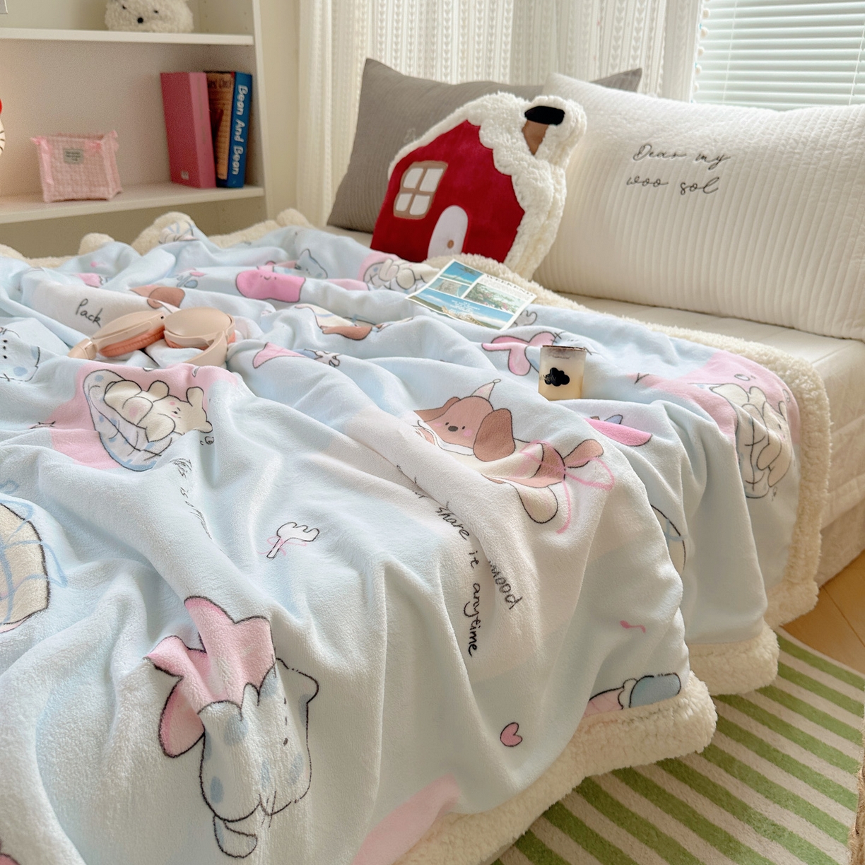 91家纺网 家纺一手货源 找家纺 （总）六巷胡同 2025新款INS卡通A类牛奶绒羊羔绒毛毯毯子