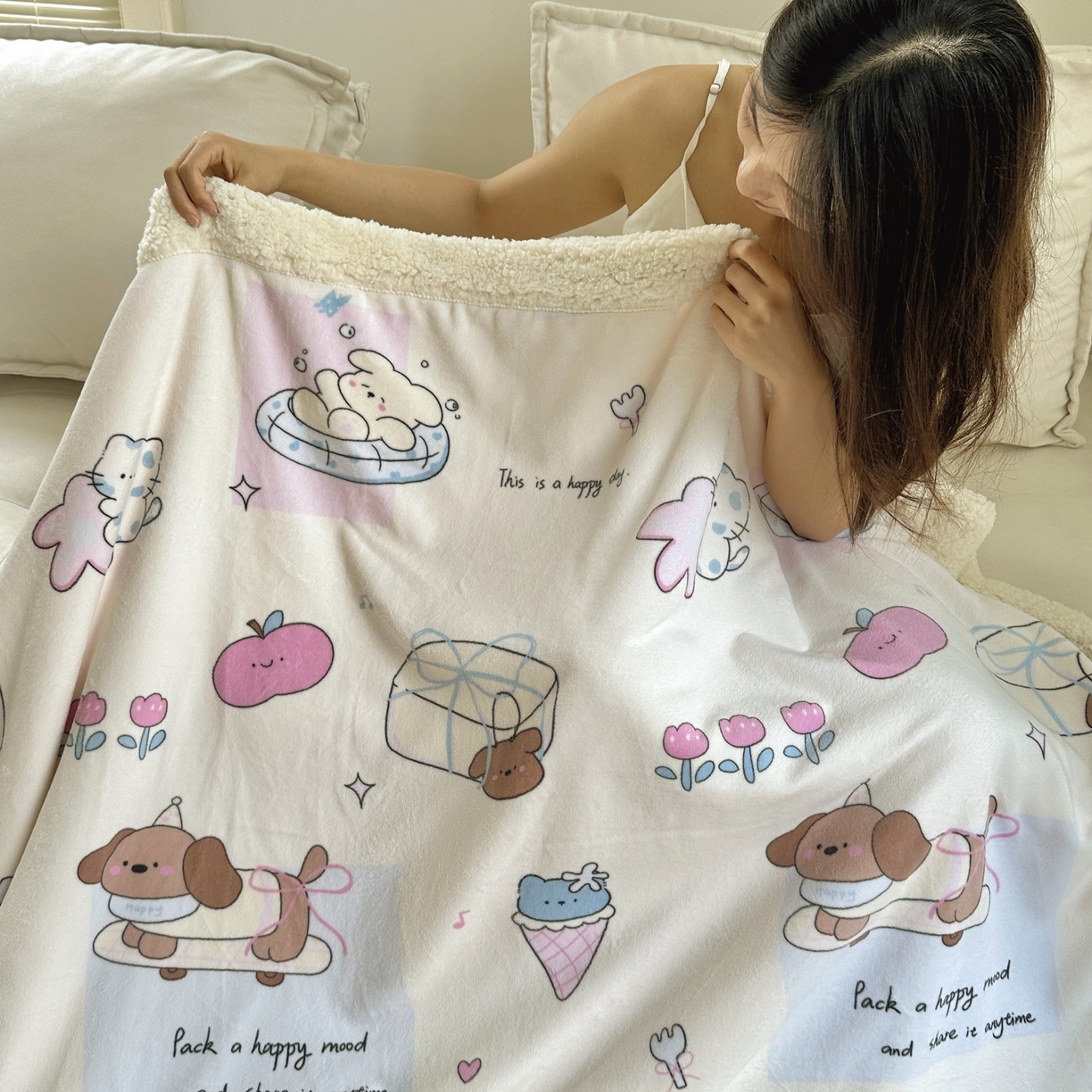 91家纺网 家纺一手货源 找家纺 （总）六巷胡同 2025新款INS卡通A类牛奶绒羊羔绒毛毯毯子