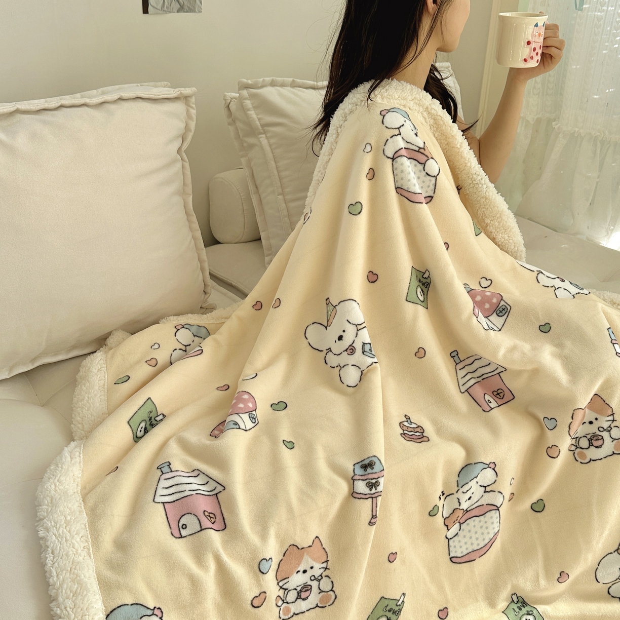 91家纺网 家纺一手货源 找家纺 六巷胡同 2025新款INS卡通A类牛奶绒羊羔绒毛毯毯子 周末宠物园