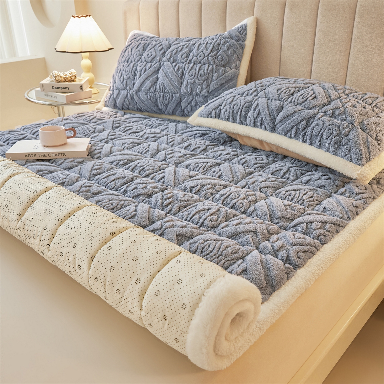 （总）雯豆家纺 2025秋冬新款加厚塔芙绒床垫床褥床护垫双人床纯色素色垫子