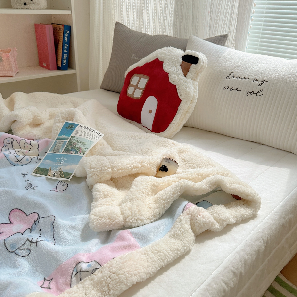 91家纺网 家纺一手货源 找家纺 六巷胡同 2025新款INS卡通A类牛奶绒羊羔绒毛毯毯子 芭宠假日蓝