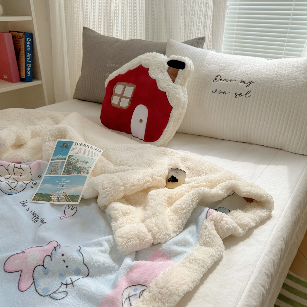 91家纺网 家纺一手货源 找家纺 六巷胡同 2025新款INS卡通A类牛奶绒羊羔绒毛毯毯子 芭宠假日蓝