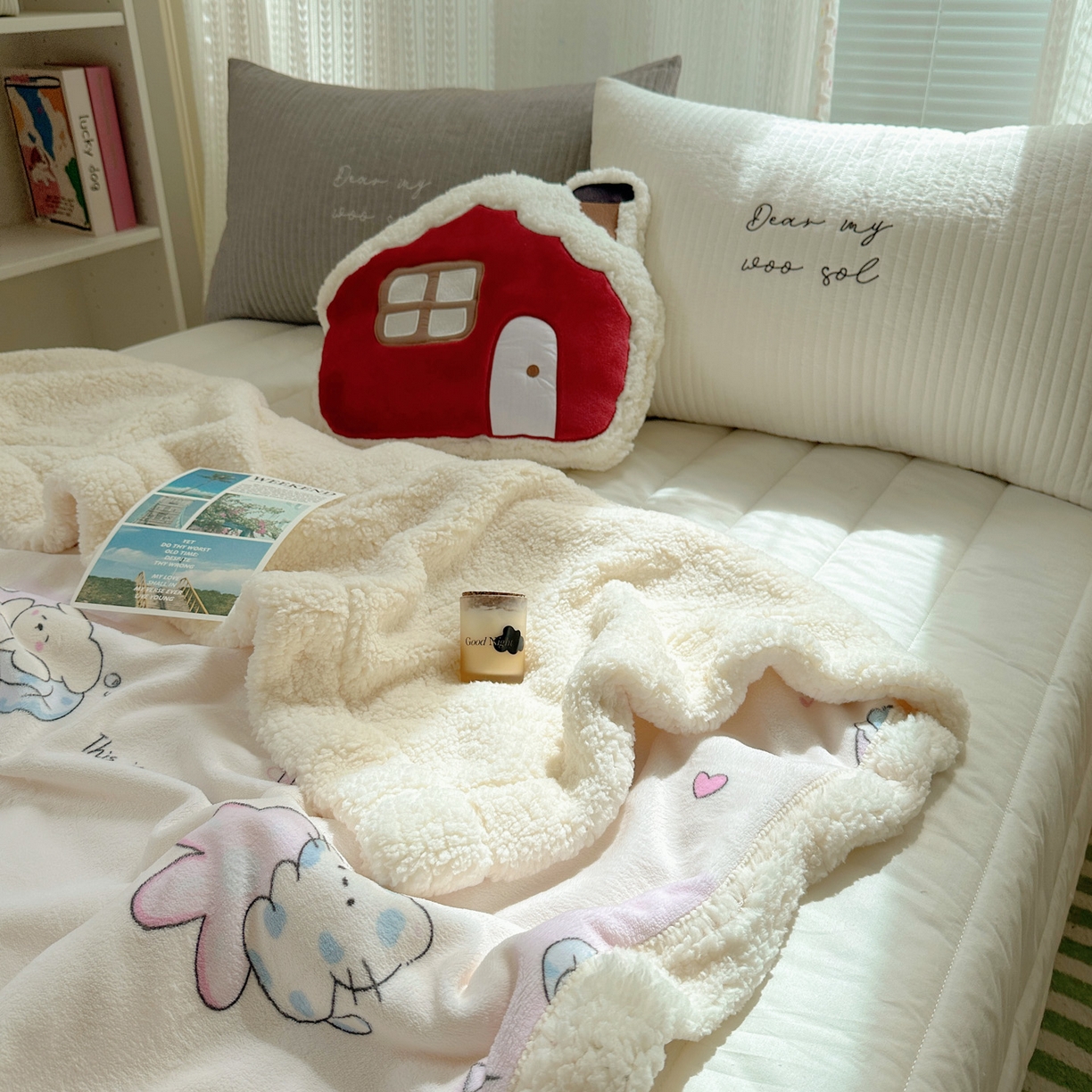 91家纺网 家纺一手货源 找家纺 六巷胡同 2025新款INS卡通A类牛奶绒羊羔绒毛毯毯子 芭宠假日米