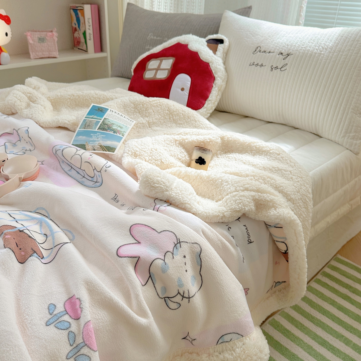 91家纺网 家纺一手货源 找家纺 六巷胡同 2025新款INS卡通A类牛奶绒羊羔绒毛毯毯子 芭宠假日米