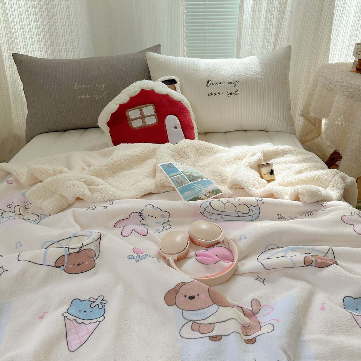 91家纺网 家纺一手货源 找家纺 六巷胡同 2025新款INS卡通A类牛奶绒羊羔绒毛毯毯子 芭宠假日米