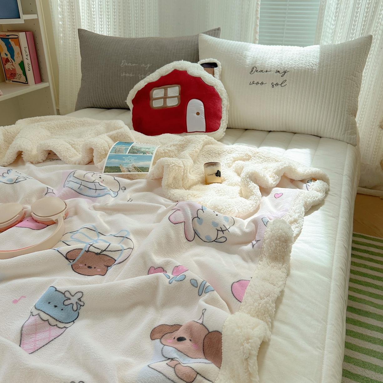 91家纺网 家纺一手货源 找家纺 六巷胡同 2025新款INS卡通A类牛奶绒羊羔绒毛毯毯子 芭宠假日米