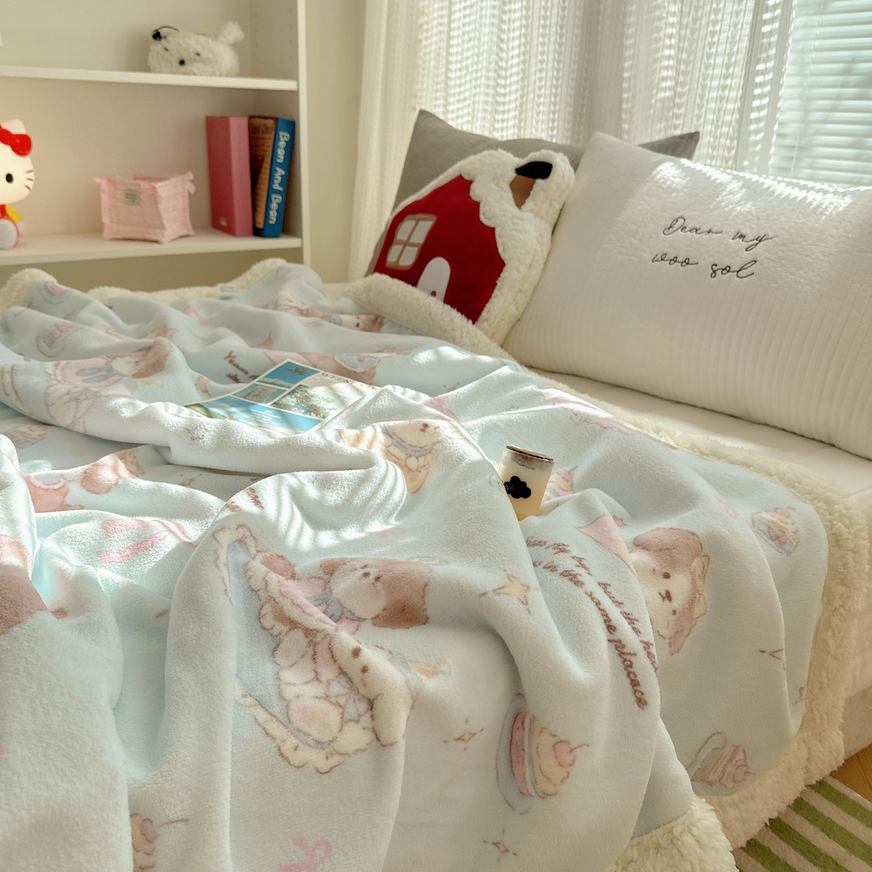 91家纺网 家纺一手货源 找家纺 六巷胡同 2025新款INS卡通A类牛奶绒羊羔绒毛毯毯子 蛋糕奶油犬