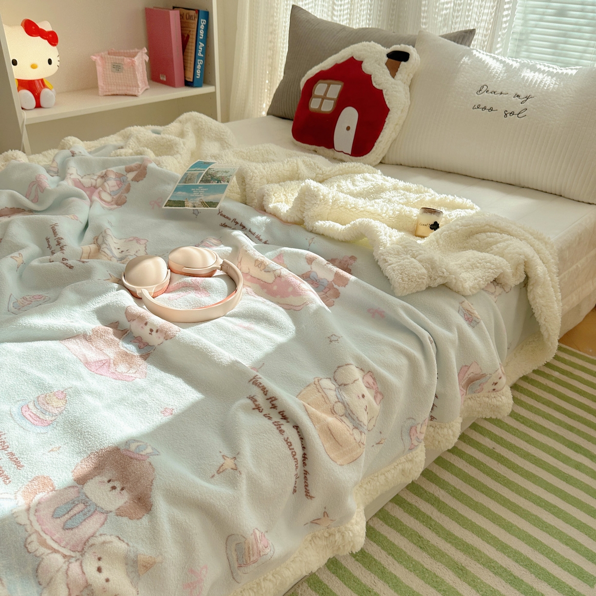 91家纺网 家纺一手货源 找家纺 六巷胡同 2025新款INS卡通A类牛奶绒羊羔绒毛毯毯子 蛋糕奶油犬