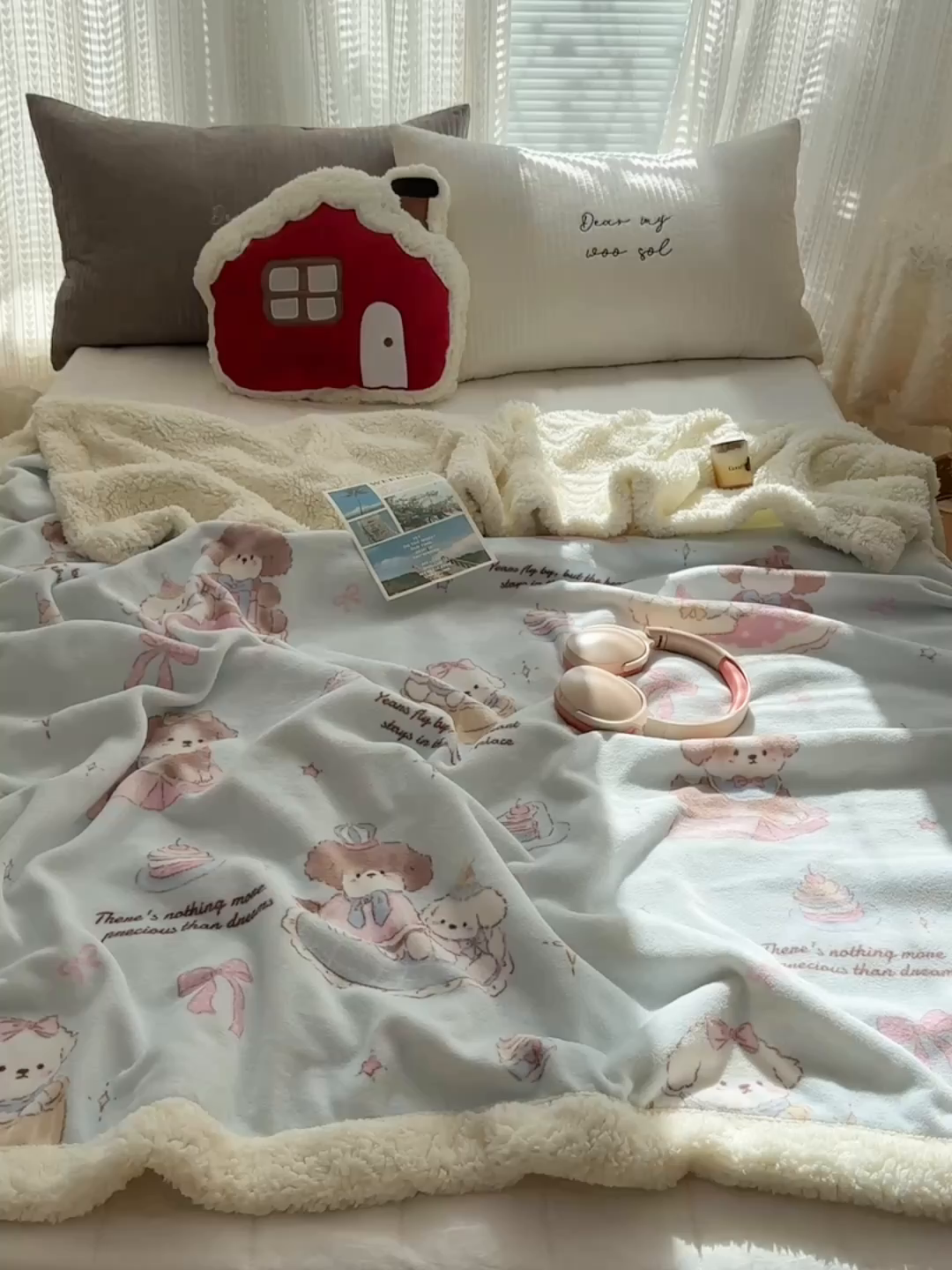 91家纺网 家纺一手货源 找家纺 六巷胡同 2025新款INS卡通A类牛奶绒羊羔绒毛毯毯子 蛋糕奶油犬