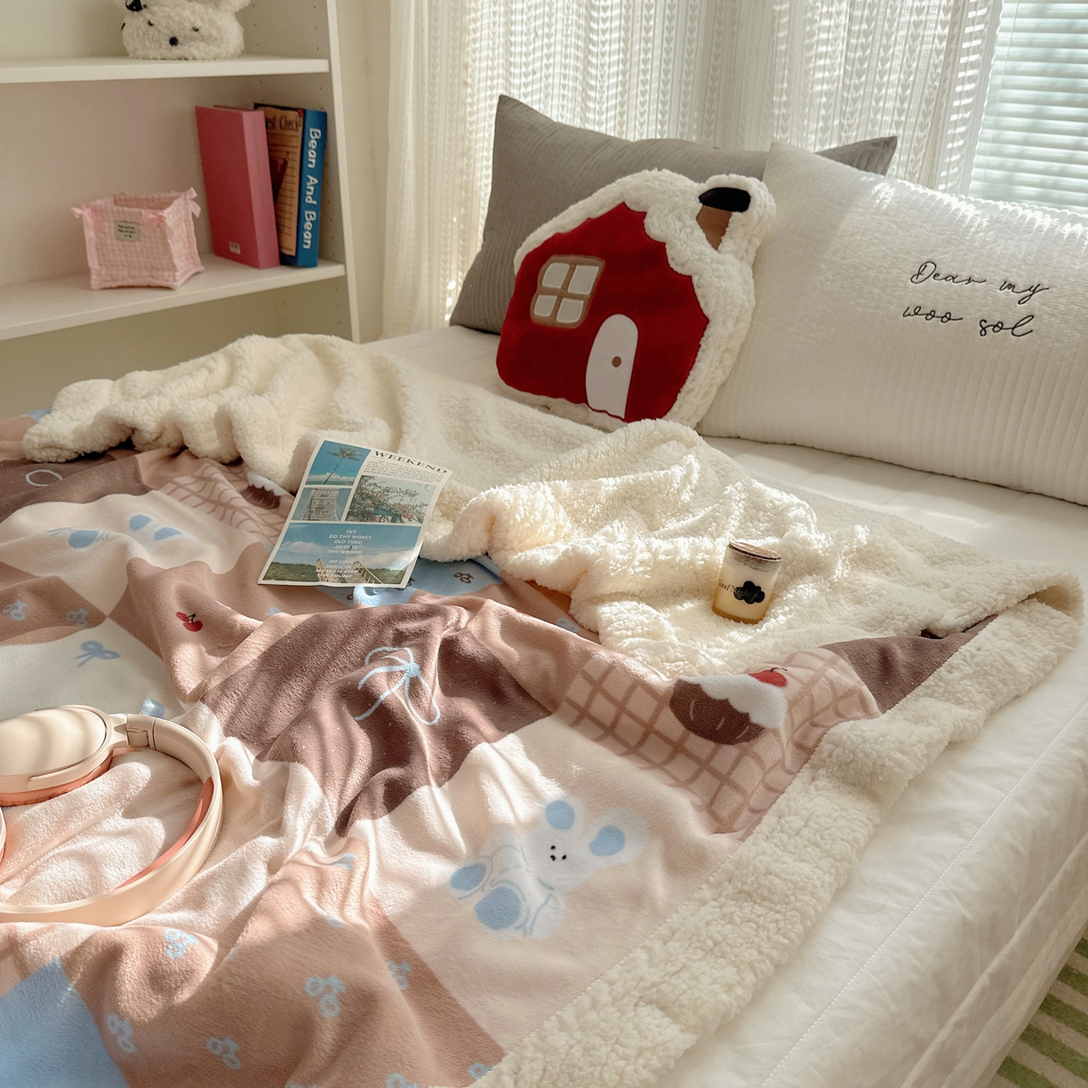 91家纺网 家纺一手货源 找家纺 六巷胡同 2025新款INS卡通A类牛奶绒羊羔绒毛毯毯子 格子美拉兔