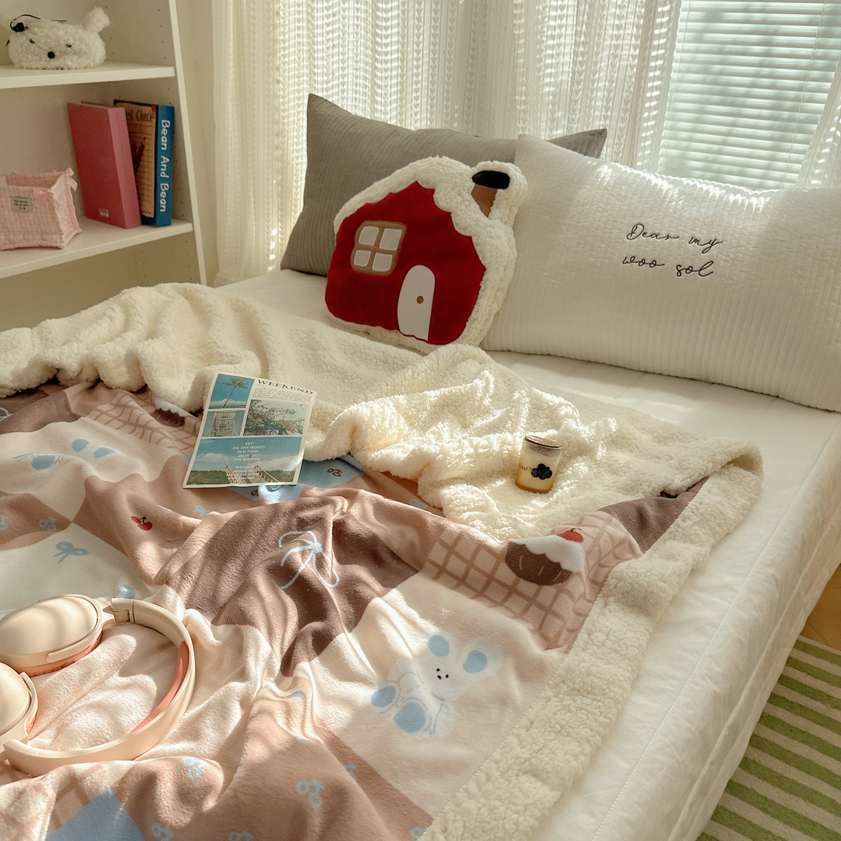 91家纺网 家纺一手货源 找家纺 六巷胡同 2025新款INS卡通A类牛奶绒羊羔绒毛毯毯子 格子美拉兔