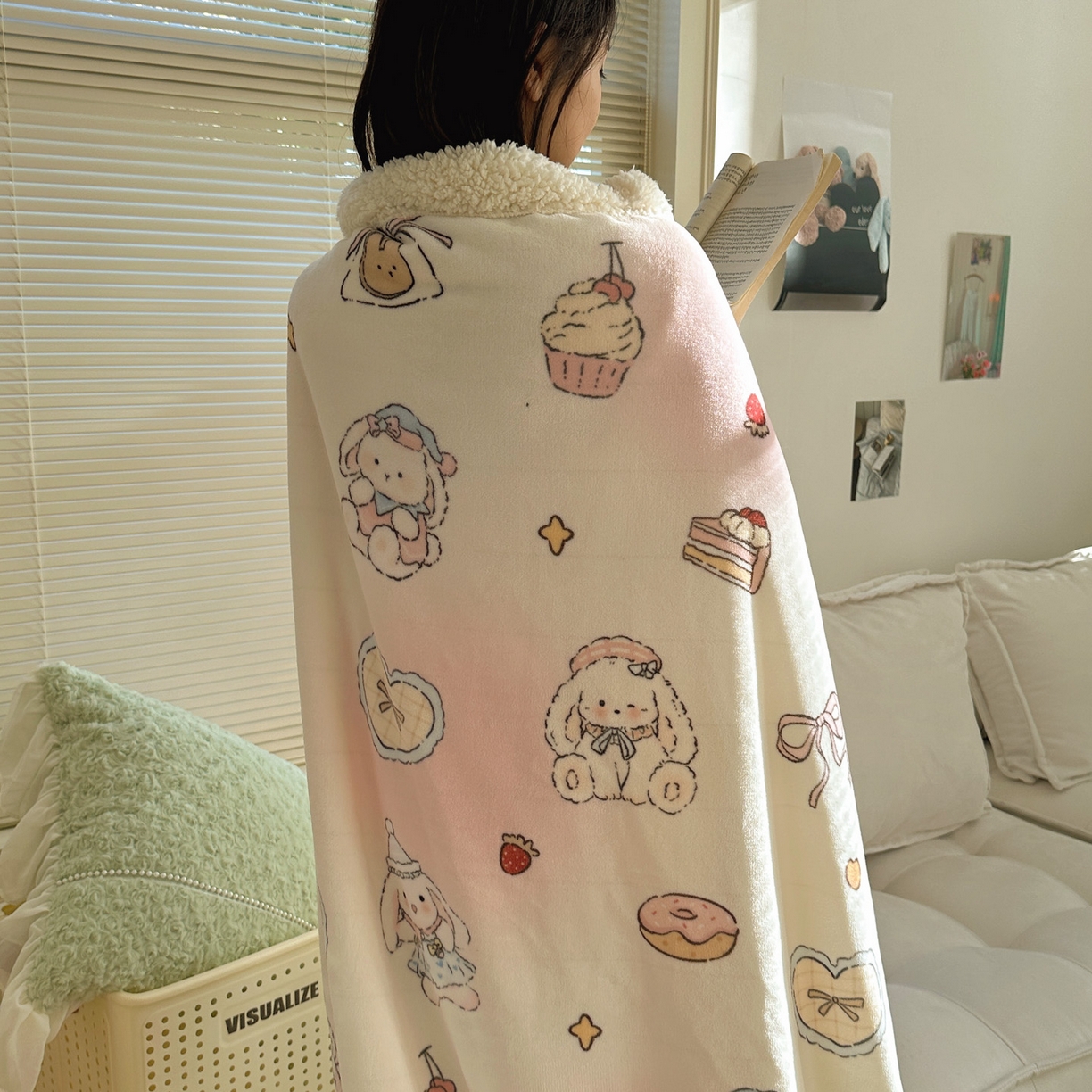 91家纺网 家纺一手货源 找家纺 六巷胡同 2025新款INS卡通A类牛奶绒羊羔绒毛毯毯子 海派甜心兔