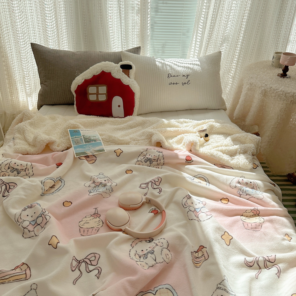 91家纺网 家纺一手货源 找家纺 六巷胡同 2025新款INS卡通A类牛奶绒羊羔绒毛毯毯子 海派甜心兔