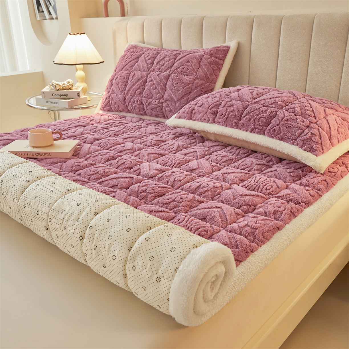 91家纺网 家纺一手货源 找家纺 （总）雯豆家纺 2025秋冬新款加厚塔芙绒床垫床褥床护垫双人床纯色素色垫子