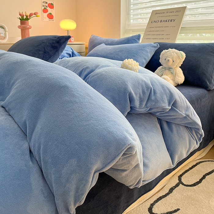 三朵家纺 2025秋冬新款法莱绒混搭系列四件套 琉璃蓝-蓝