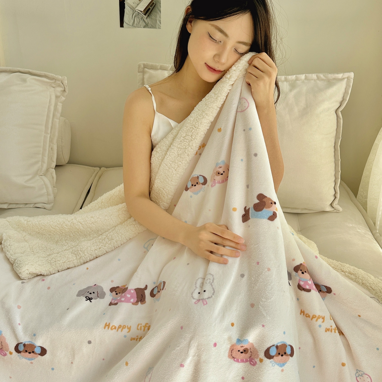 91家纺网 家纺一手货源 找家纺 六巷胡同 2025新款INS卡通A类牛奶绒羊羔绒毛毯毯子 腊肠狗联盟