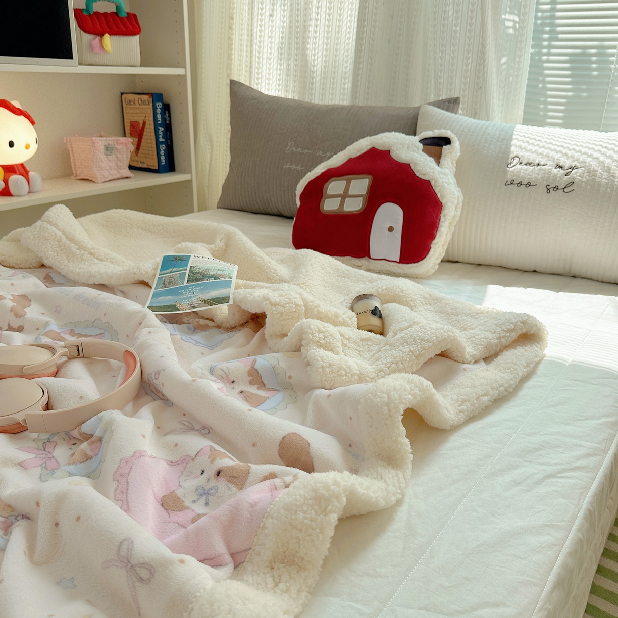 91家纺网 家纺一手货源 找家纺 六巷胡同 2025新款INS卡通A类牛奶绒羊羔绒毛毯毯子 萝莉猫咪崽